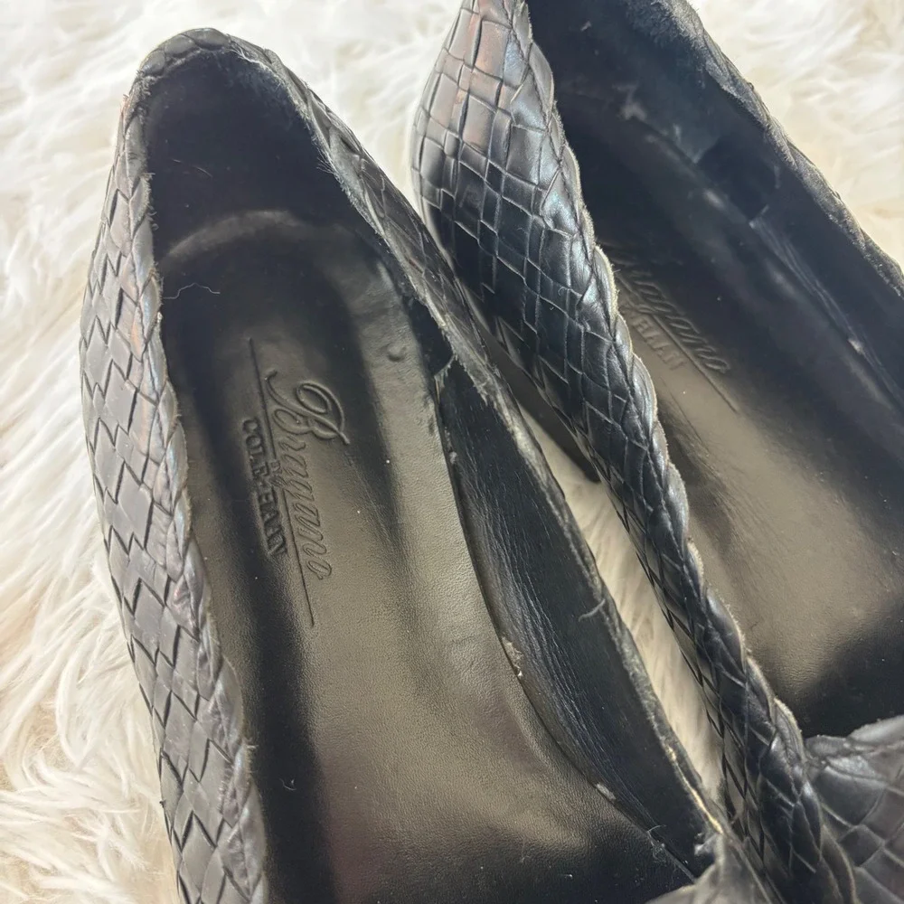 Vintage Bragano Cole Haan Woven Leather Loafers Black Men's Size 9D Italy Sample